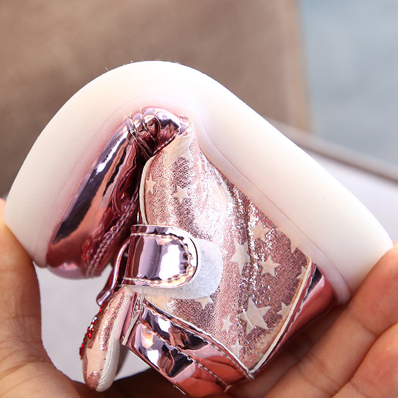 Children shoes - Girls Stars Printed Light Board Shoes Girls Rhinestone LED Light Up Shoes