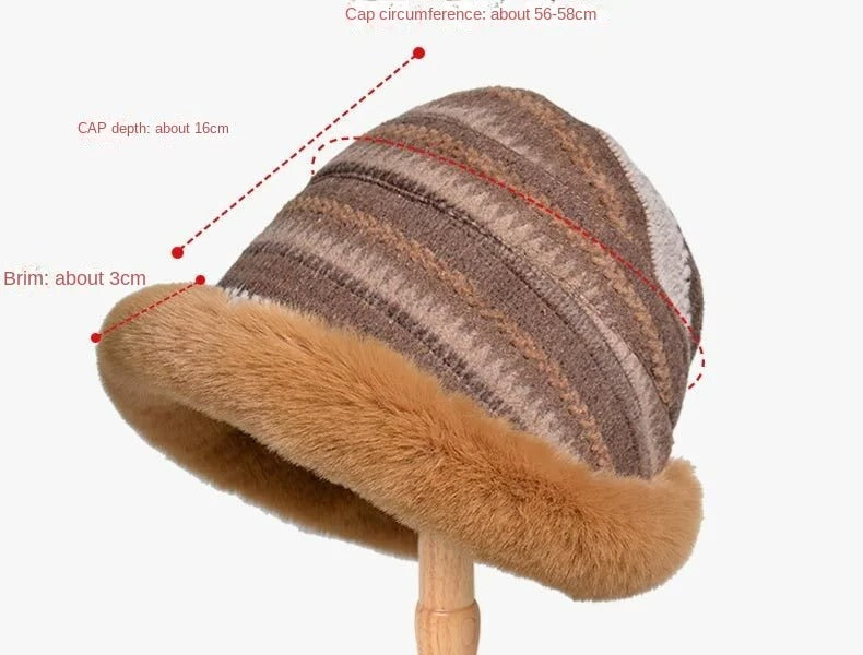 Women’s Hat - Houndstooth Ethnic Style Warm Thickened Bucket Hat