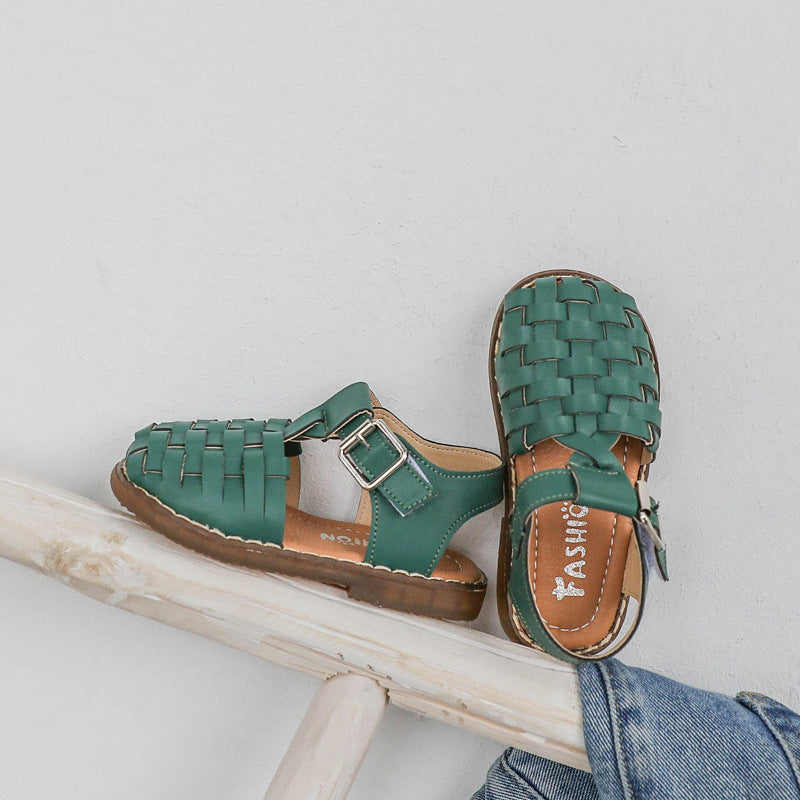 Children shoes - Retro woven solid color girls shoes
