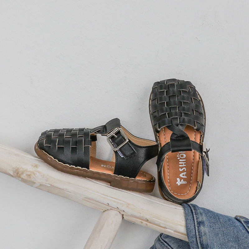 Children shoes - Retro woven solid color girls shoes