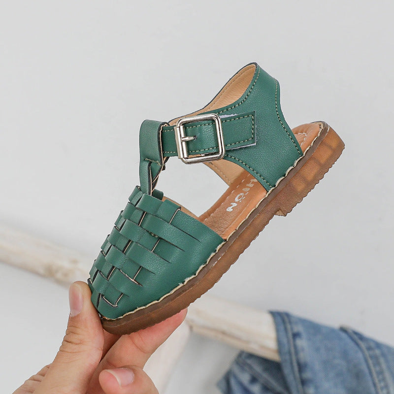 Children shoes - Retro woven solid color girls shoes
