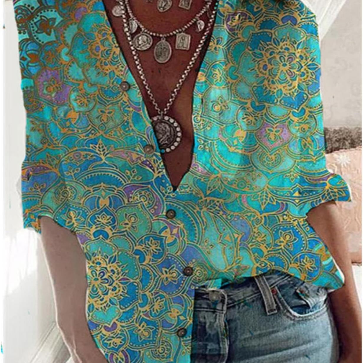 Women’s short sleeve Shirt - Summer Women's Shirts European And American Printed Loose Short-sleeved Shirts