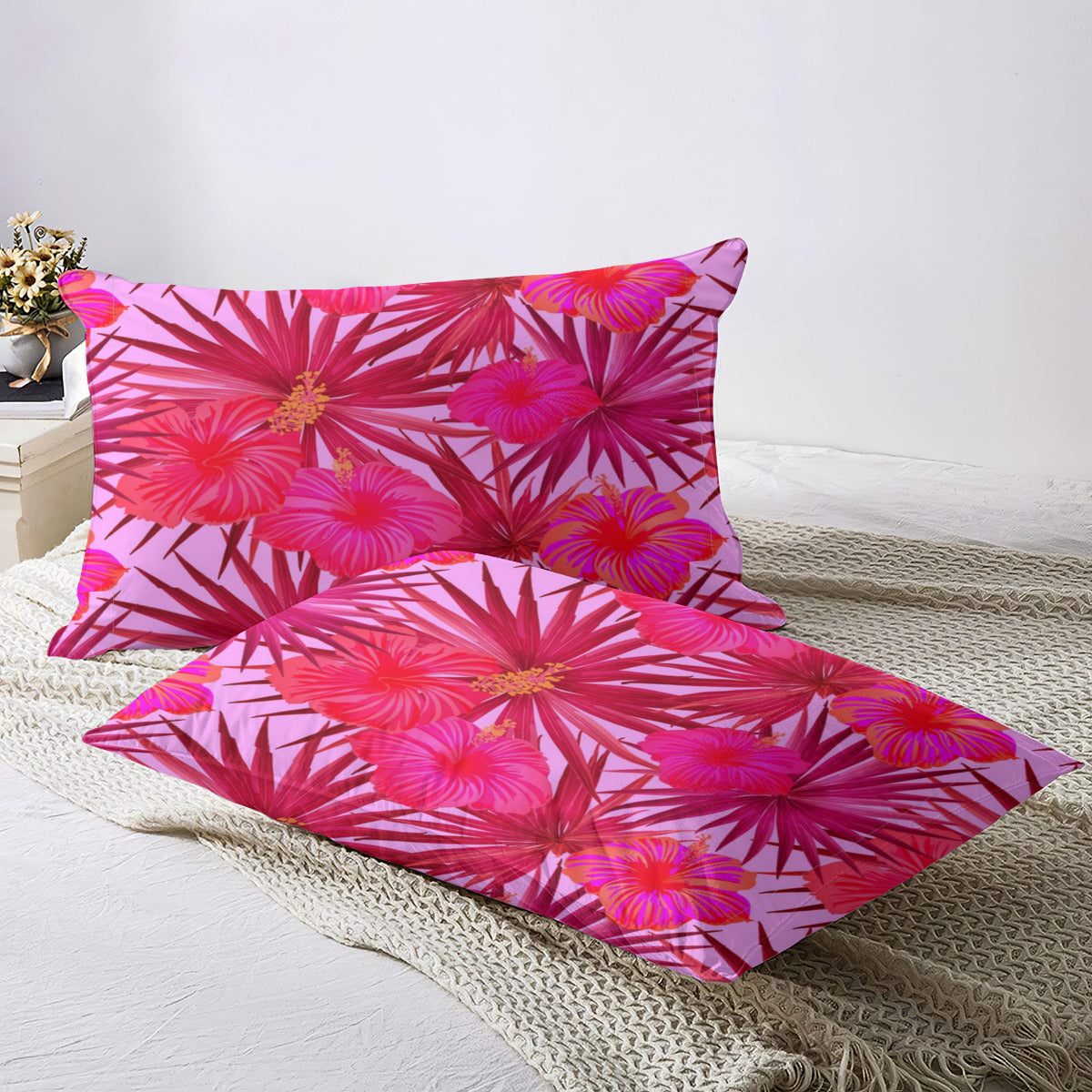 4 piece pink and red set - reversible duvet, pillow cases and sheet
