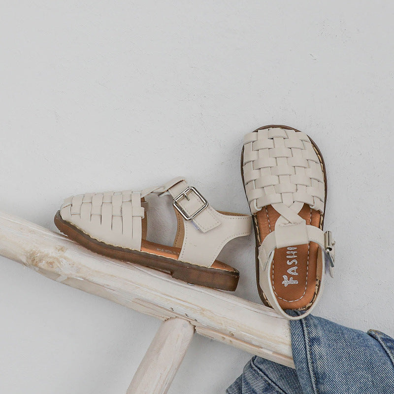 Children shoes - Retro woven solid color girls shoes