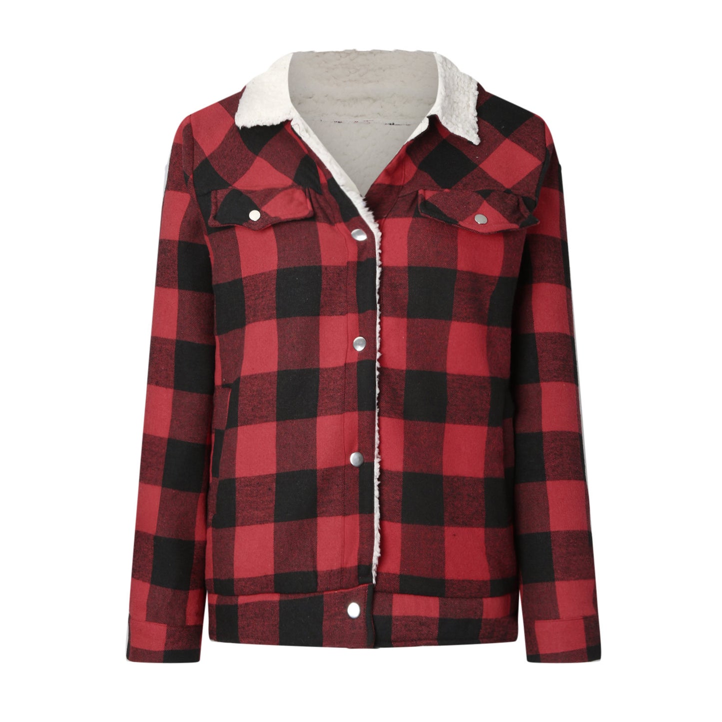 Women’s Winter Jacket - Red and Black Plaid fleece-lined jacet