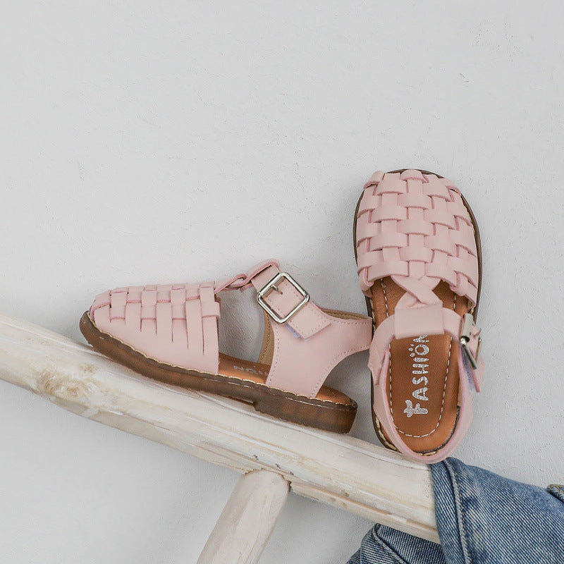 Children shoes - Retro woven solid color girls shoes