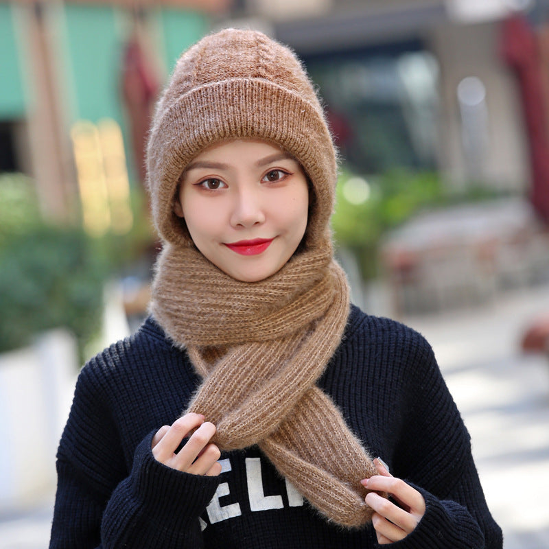 Hat And Scarf All-in-one — Women's Winter New Style Plus Velvet And Thickening