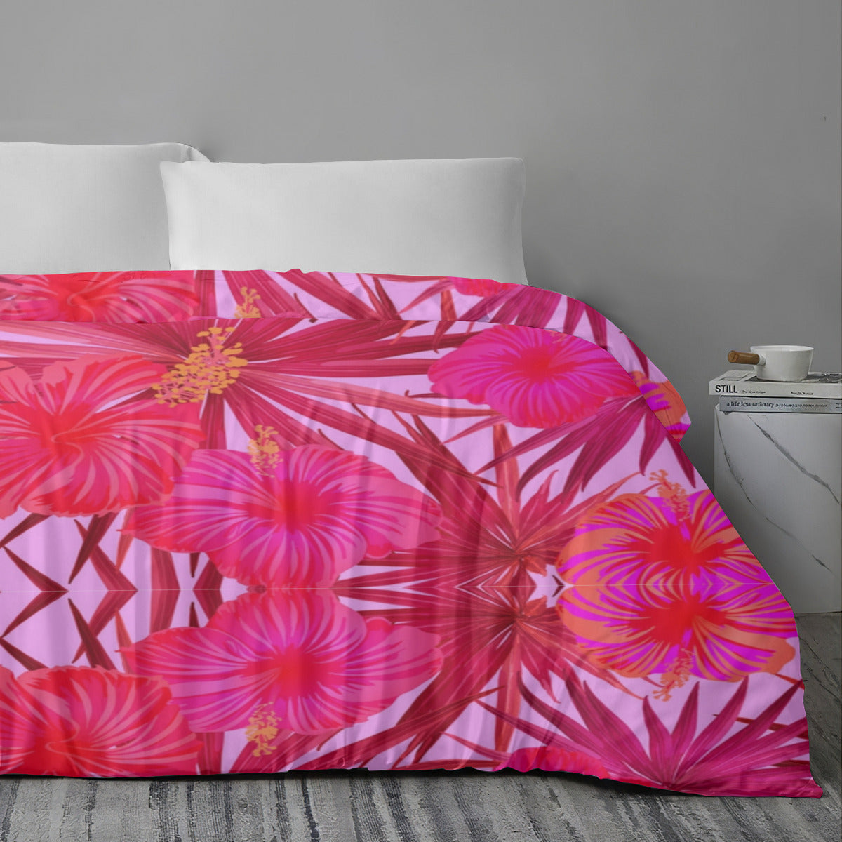 4 piece pink and red set - reversible duvet, pillow cases and sheet