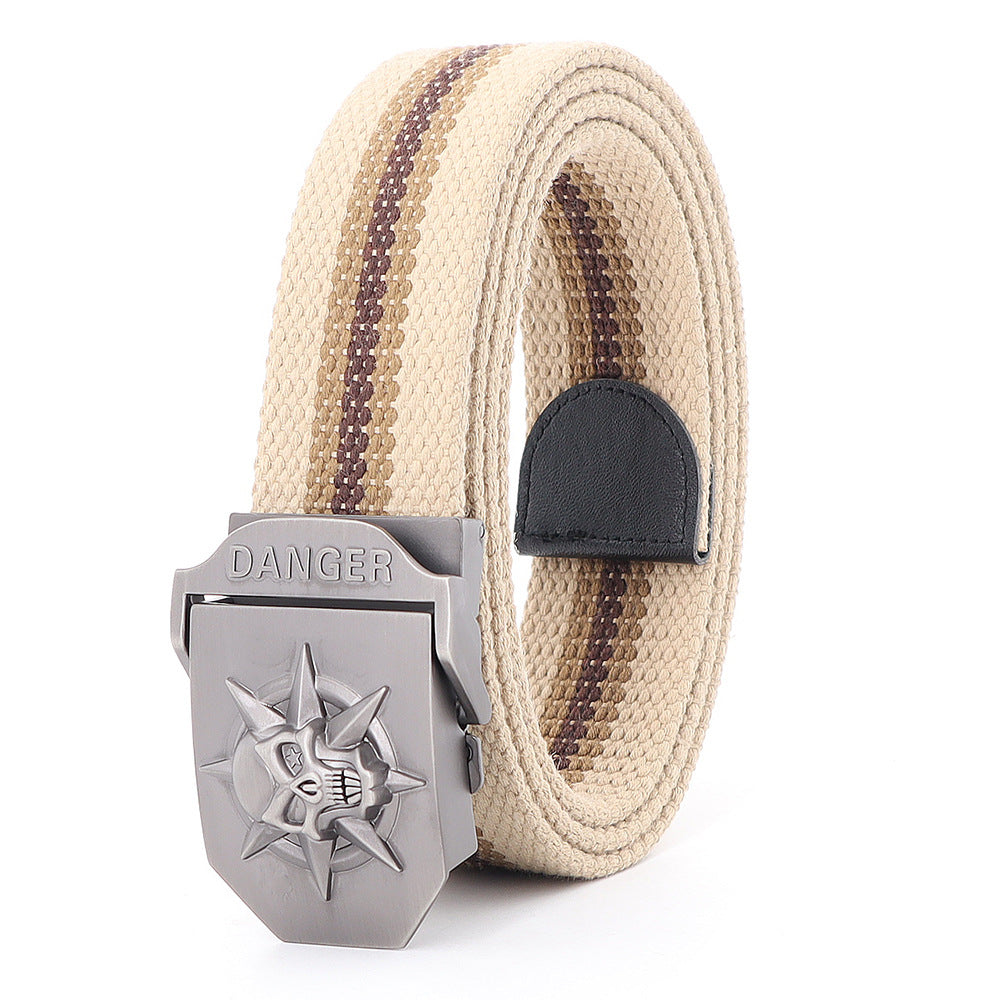 Panama Canal Zone Veterans - Skull Alloy Thickened Canvas Belt Lengthened Automatic Buckle