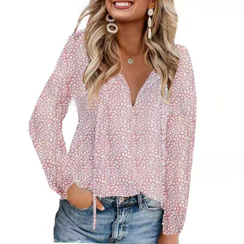 Women’s Floral Casual V-neck Chiffon Shirt Loose And Simple