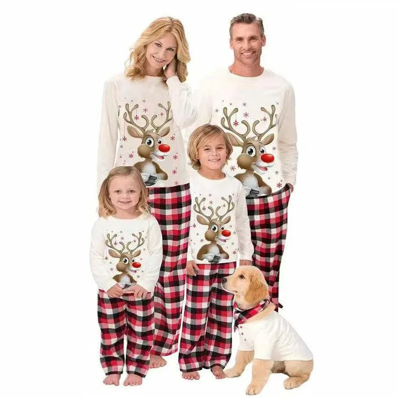 Christmas Family Matching Outfits Set Cute Elk Adult Baby Family Matching Pajamas Xmas Pet Dog Scarf Homewear New Year Clothes