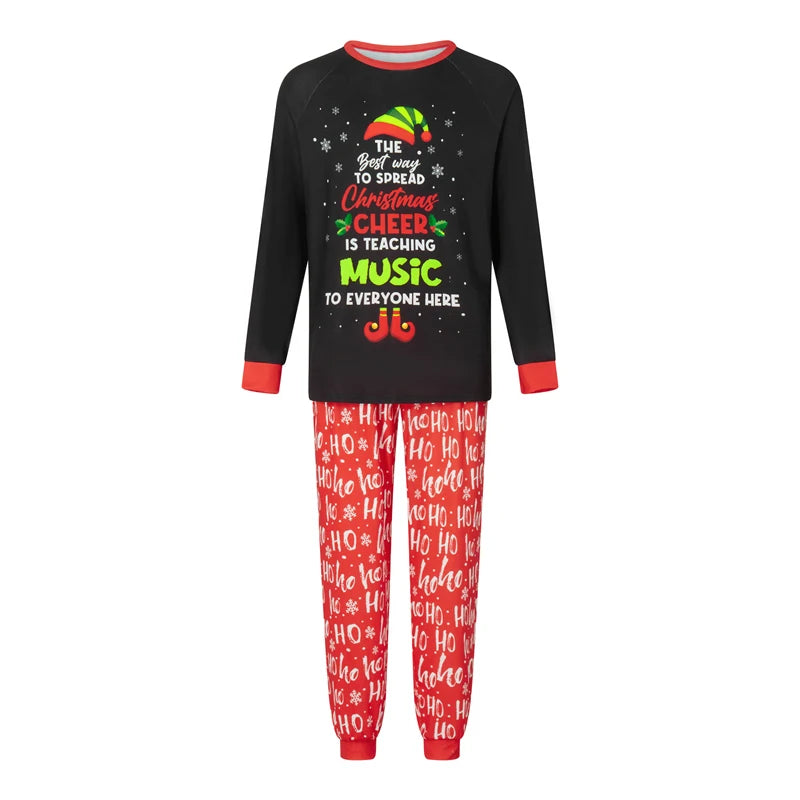 Christmas Family Pajamas Matching Outfits Letters Print Long Sleeve T-shirt with Pants Set/ Jumpsuit Sleepwear Loungewear