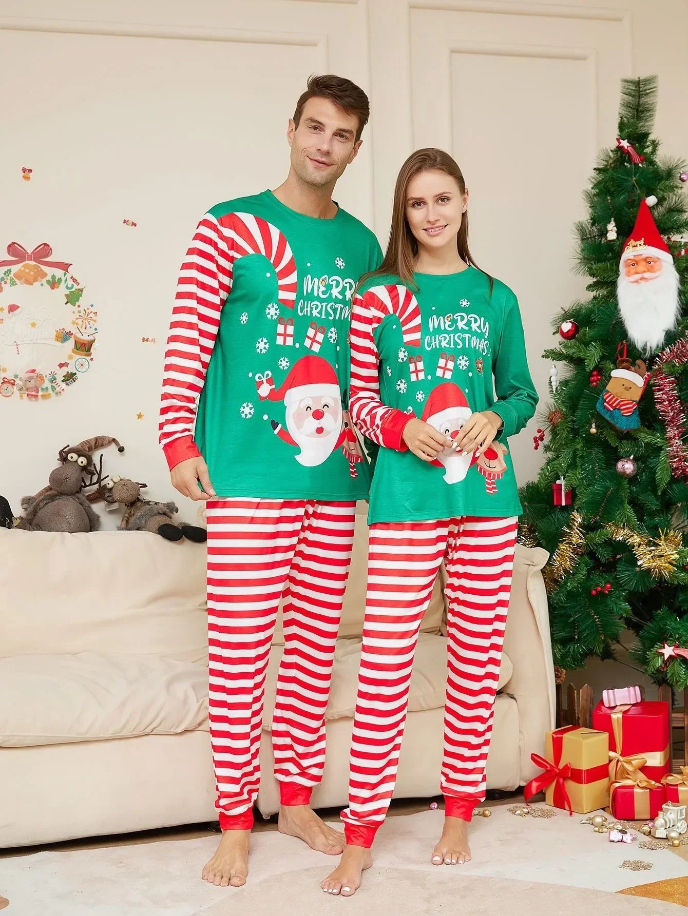 2024 Christmas Family Matching Pajamas Adult Kid Baby Outfits Tops+Pants 2PCS Xmas Sleepwear Pajamas Dog Clothes