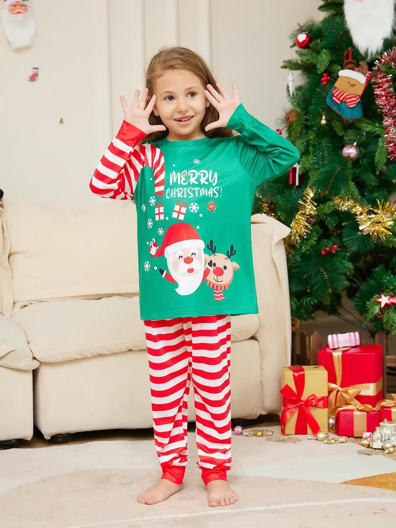 2024 Christmas Family Matching Pajamas Adult Kid Baby Outfits Tops+Pants 2PCS Xmas Sleepwear Pajamas Dog Clothes