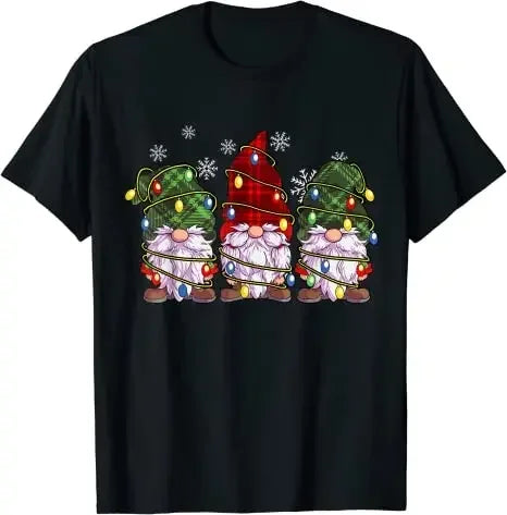 Gift Family Matching Xmas Holiday Pajamas Cute Graphic Tee Top Three Gnomes Shirts Men Women Buffalo Plaid Red Christmas T-Shir