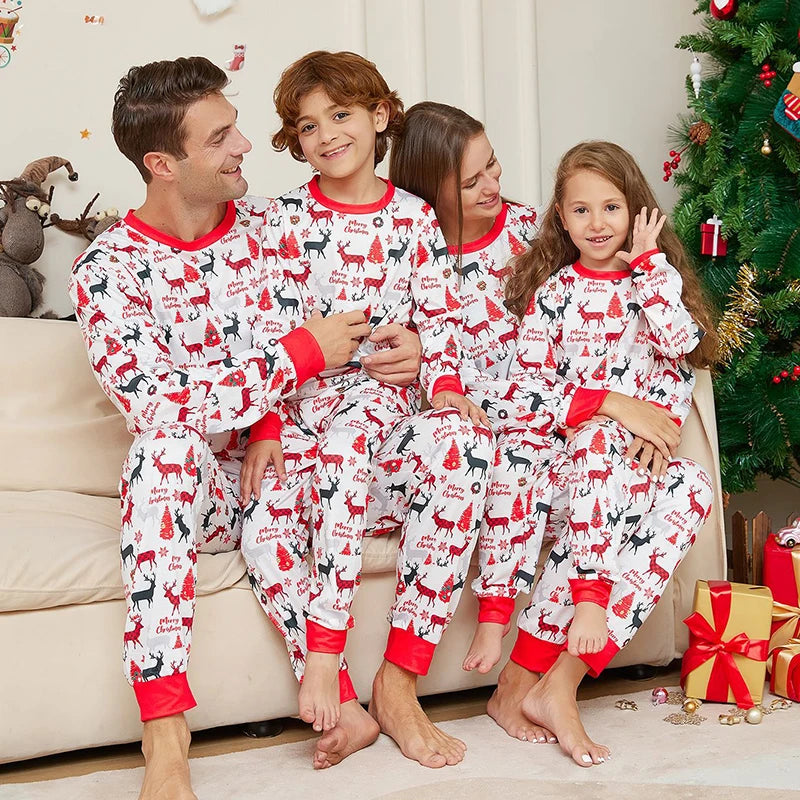 2024 Xmas Family Matching Outfits New Year Christmas Pajamas Adult Kids Baby Deer Print Sleepwear Family Look Pajamas Clothing