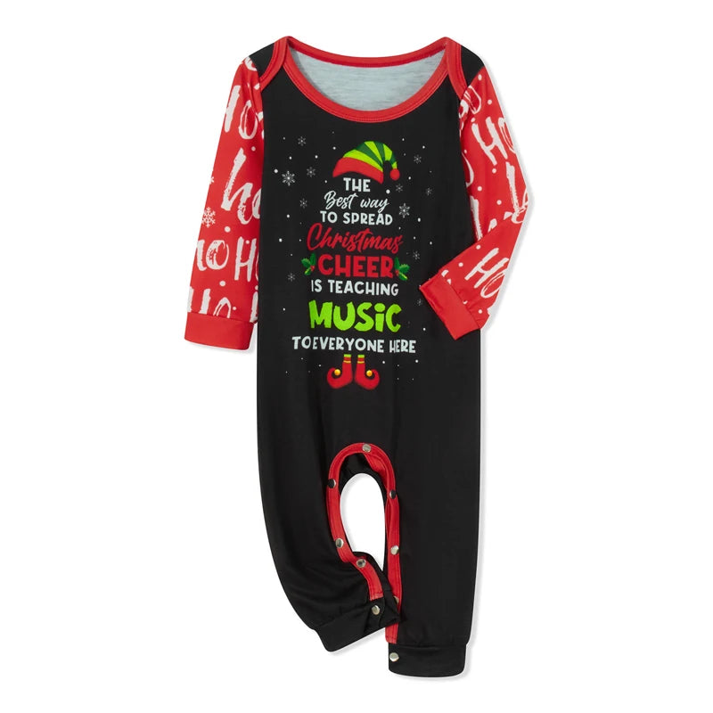 Christmas Family Pajamas Matching Outfits Letters Print Long Sleeve T-shirt with Pants Set/ Jumpsuit Sleepwear Loungewear