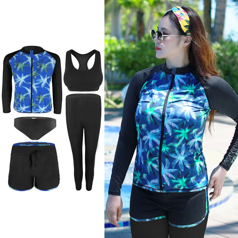Rashguard 2024 Korean Plus Size Women Spilt Sports Swimwear Rashguard Sun Protector Long Sleeve Conservative Surfing Swimwear Holiday Suit