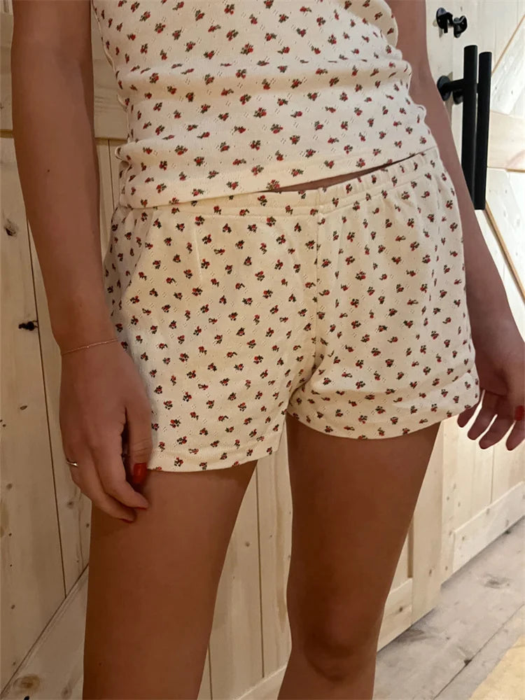 Pajamas hirigin Vintage Women 2 Piece Pajama Sets Sleeveless Strap Floral Print Camisole Tops Casual Shorts Night Sleepwear Sets 2024