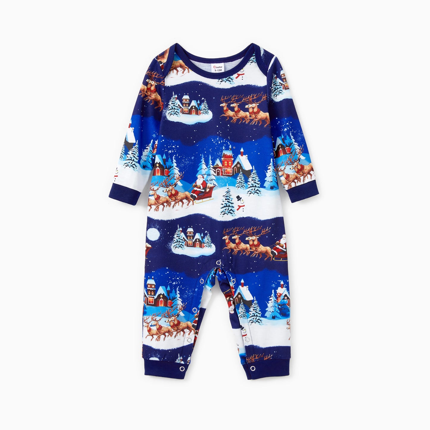 PatPat Christmas Family Matching Santa Sleigh With Reindeer Pattern Pajamas Sets with Pockets ( Flame Resistant )