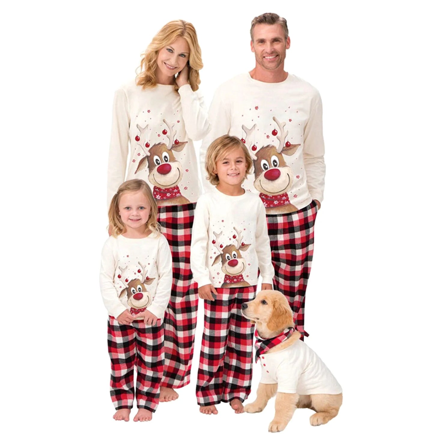 Christmas Family Matching Outfits Set Cute Elk Adult Baby Family Matching Pajamas Xmas Pet Dog Scarf Homewear New Year Clothes