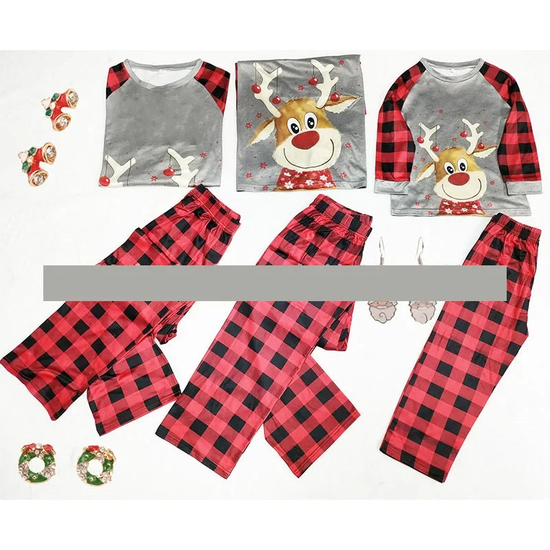 Christmas Family Pajamas Set Cute Deer Print Family Parent-child Suit Autumn Clothes Baby Romper Adult Kids Party Nightwear