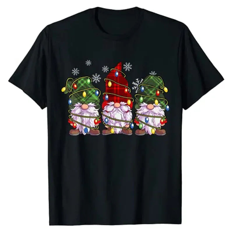 Gift Family Matching Xmas Holiday Pajamas Cute Graphic Tee Top Three Gnomes Shirts Men Women Buffalo Plaid Red Christmas T-Shir