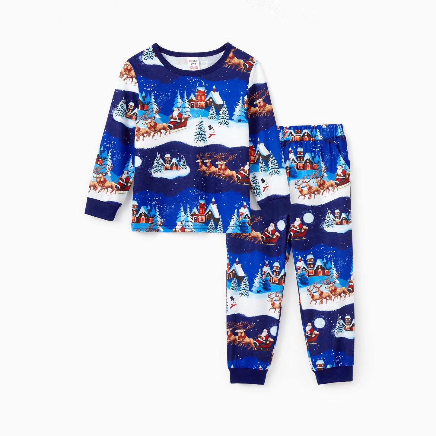 PatPat Christmas Family Matching Santa Sleigh With Reindeer Pattern Pajamas Sets with Pockets ( Flame Resistant )