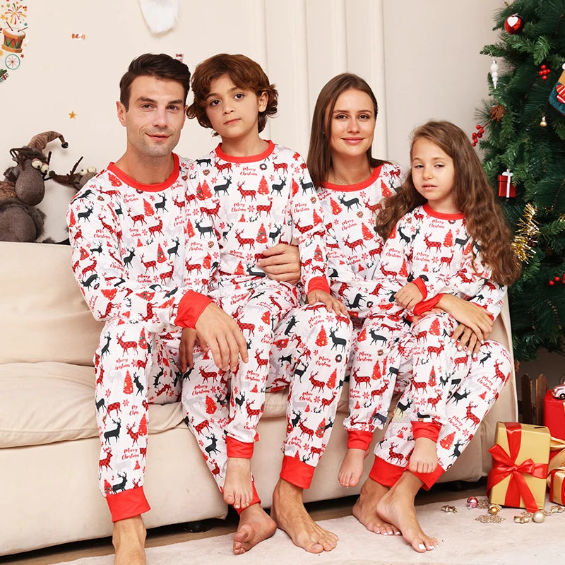 2024 Xmas Family Matching Outfits New Year Christmas Pajamas Adult Kids Baby Deer Print Sleepwear Family Look Pajamas Clothing