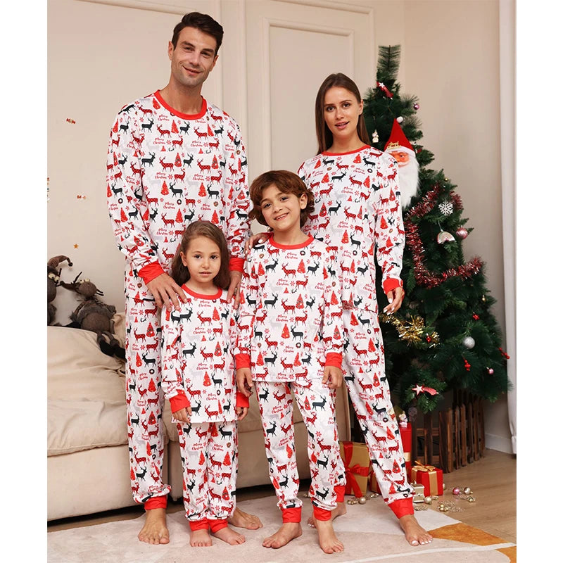 2024 Xmas Family Matching Outfits New Year Christmas Pajamas Adult Kids Baby Deer Print Sleepwear Family Look Pajamas Clothing