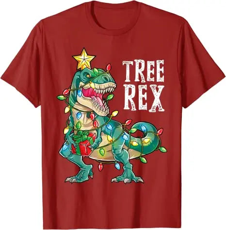 Christmas Dinosaur Tree Rex Pajamas Men Boys Xmas Lights T-Shirt Gift Cute Dino Wear Xmas Lights Graphic Tee Top Family Matching