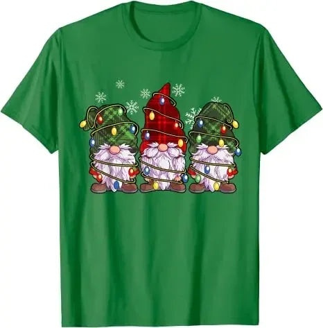 Gift Family Matching Xmas Holiday Pajamas Cute Graphic Tee Top Three Gnomes Shirts Men Women Buffalo Plaid Red Christmas T-Shir