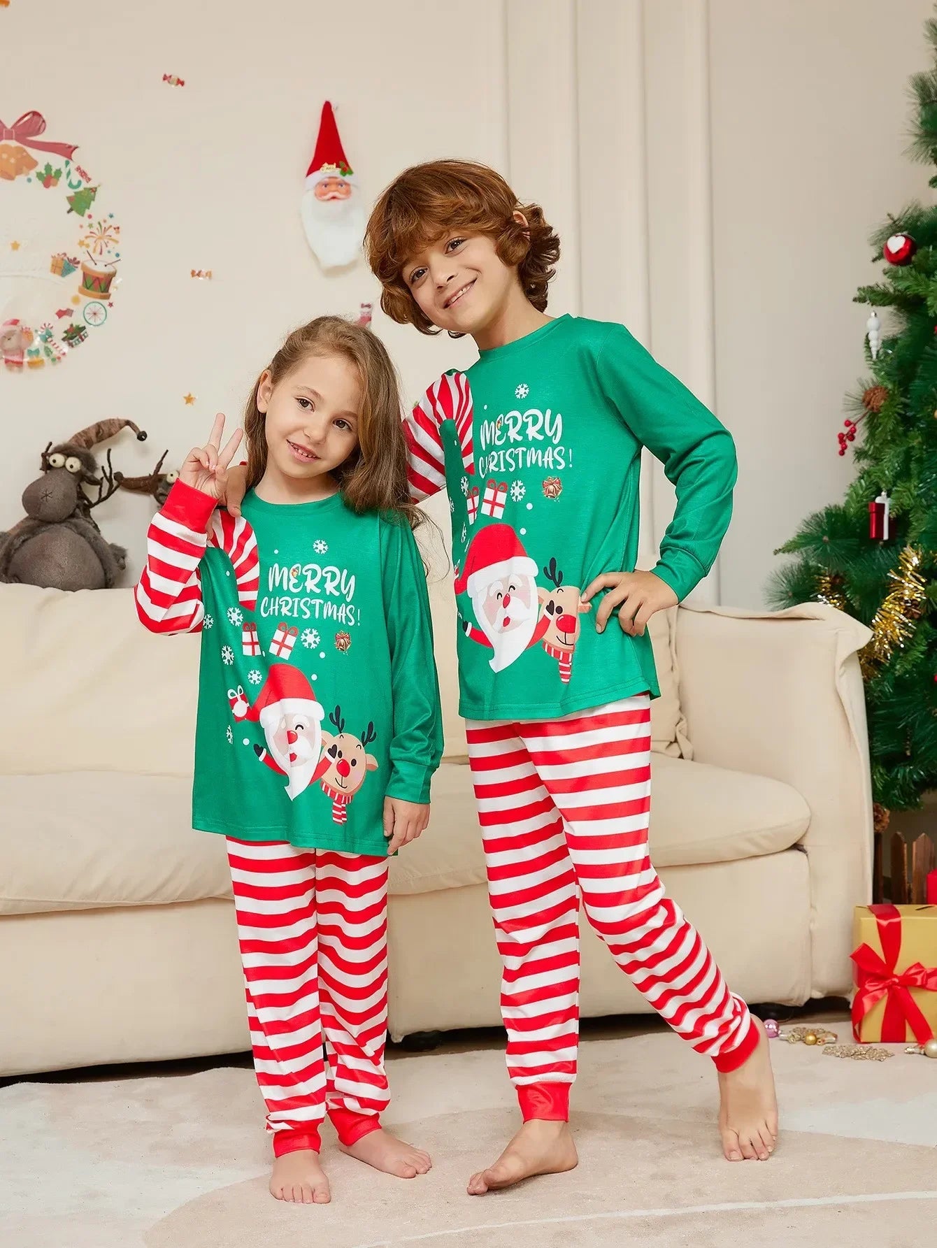 2024 Christmas Family Matching Pajamas Adult Kid Baby Outfits Tops+Pants 2PCS Xmas Sleepwear Pajamas Dog Clothes