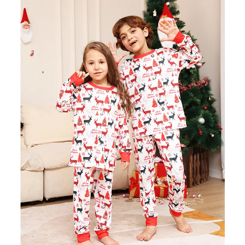 2024 Xmas Family Matching Outfits New Year Christmas Pajamas Adult Kids Baby Deer Print Sleepwear Family Look Pajamas Clothing