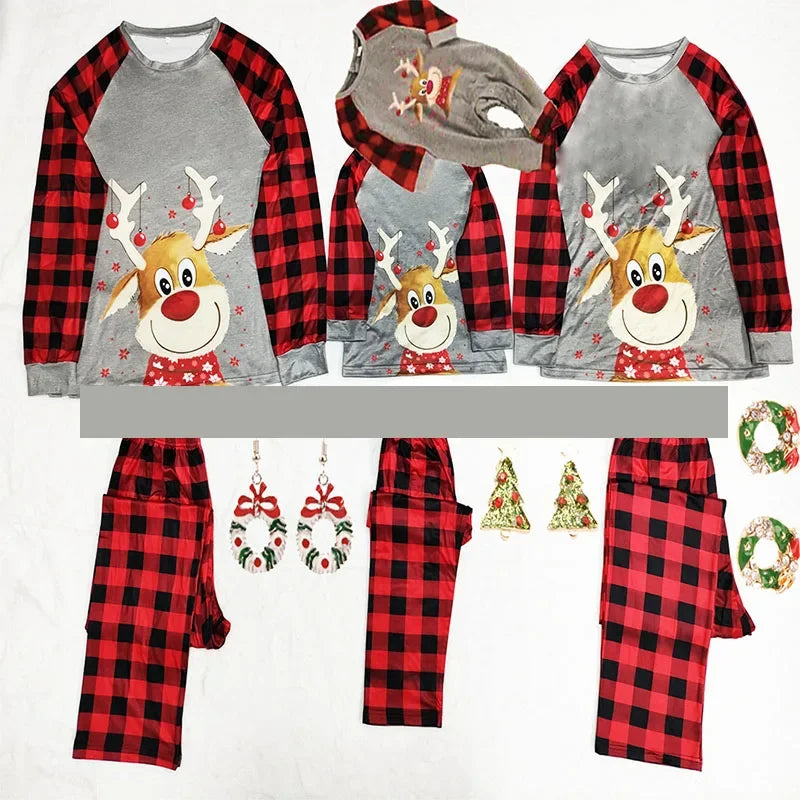 Christmas Family Pajamas Set Cute Deer Print Family Parent-child Suit Autumn Clothes Baby Romper Adult Kids Party Nightwear