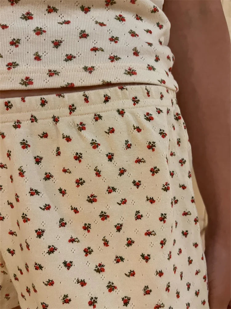Pajamas hirigin Vintage Women 2 Piece Pajama Sets Sleeveless Strap Floral Print Camisole Tops Casual Shorts Night Sleepwear Sets 2024