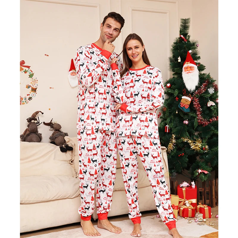 2024 Xmas Family Matching Outfits New Year Christmas Pajamas Adult Kids Baby Deer Print Sleepwear Family Look Pajamas Clothing