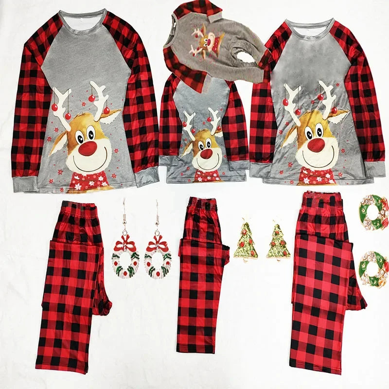 Christmas Family Pajamas Set Cute Deer Print Family Parent-child Suit Autumn Clothes Baby Romper Adult Kids Party Nightwear