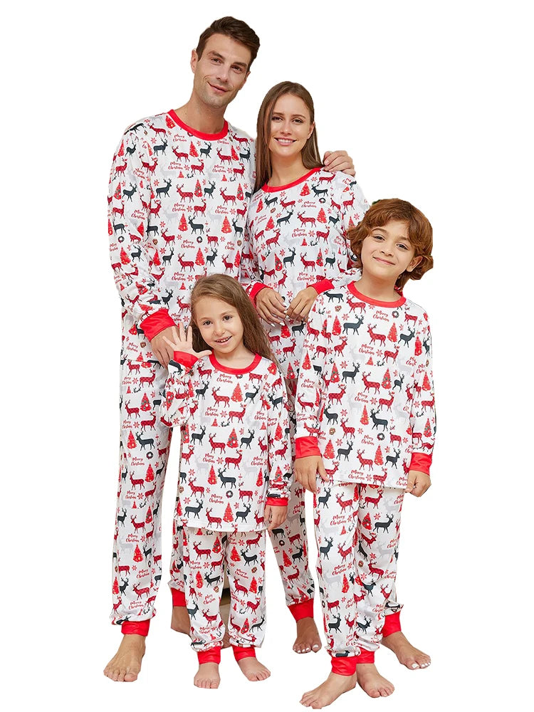 2024 Xmas Family Matching Outfits New Year Christmas Pajamas Adult Kids Baby Deer Print Sleepwear Family Look Pajamas Clothing