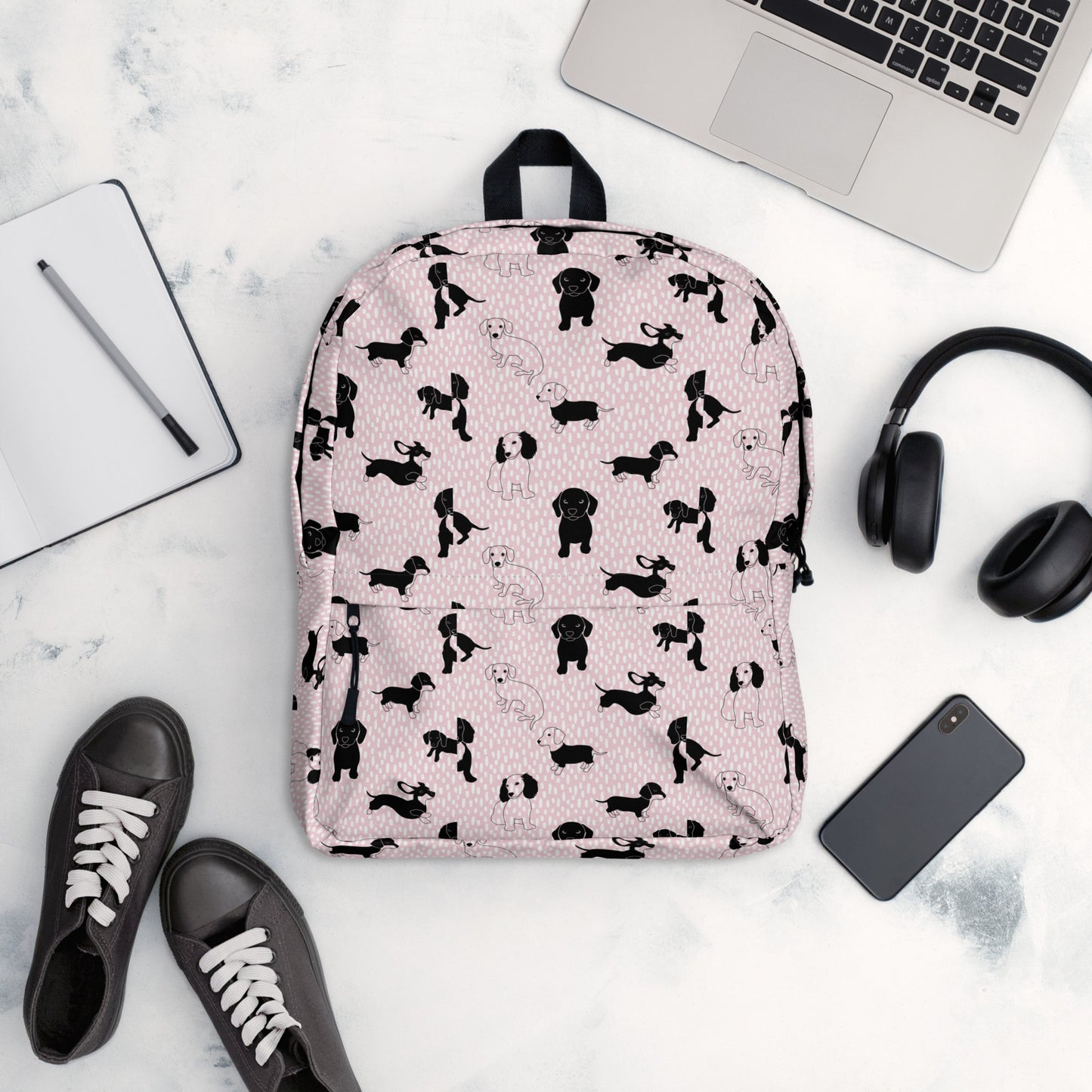 Backpack pink with black doggy design