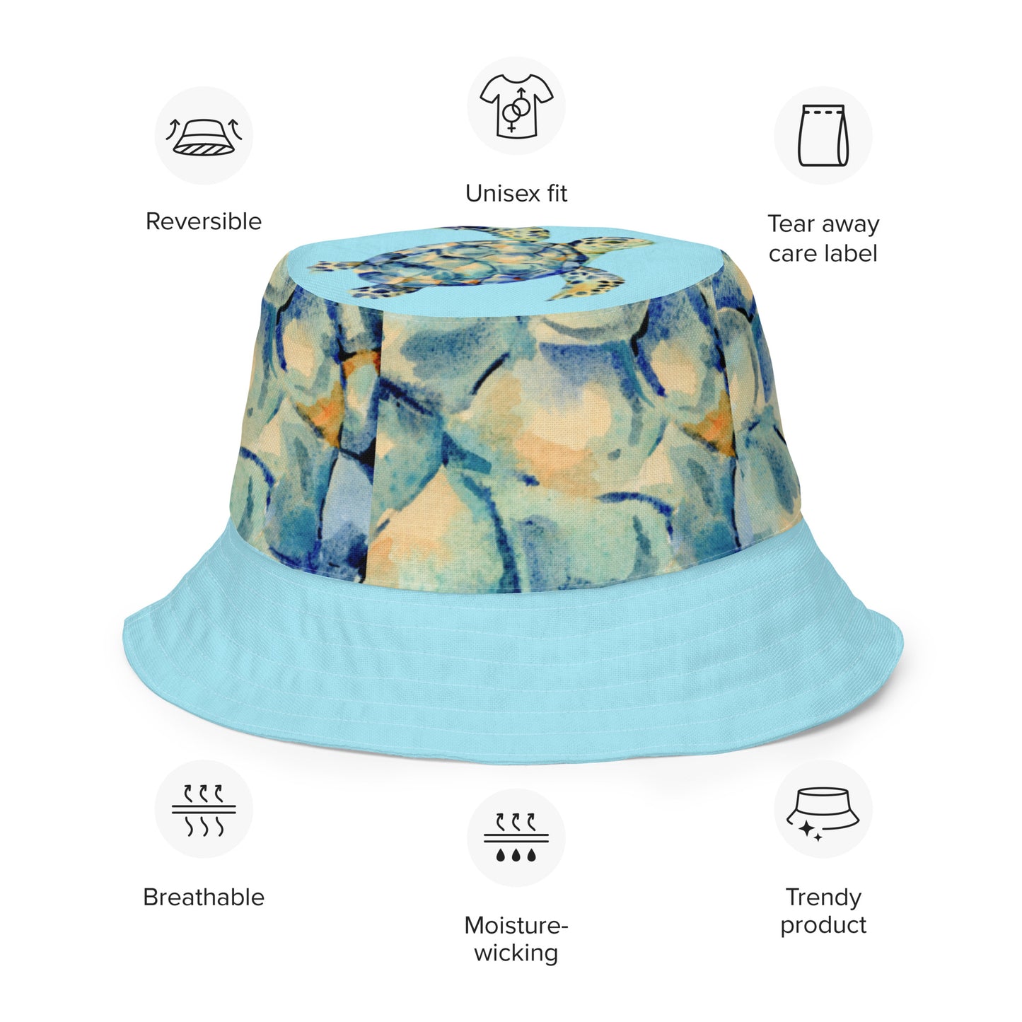 Reversible bucket hat Turtle Design No. 1