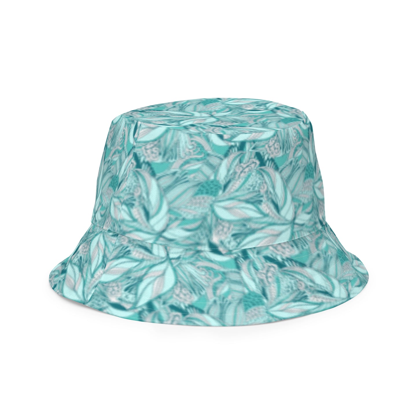 Reversible bucket hat spring green leaves with feathers on reverse design no. 1