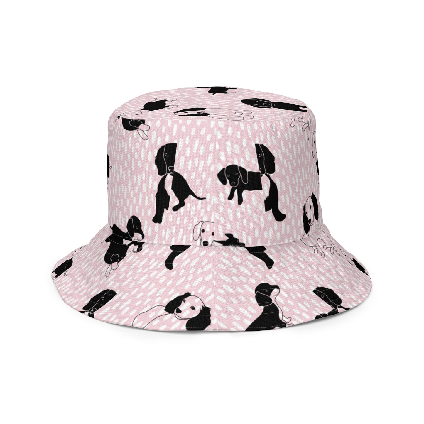 Reversible bucket hat dog design and pink
