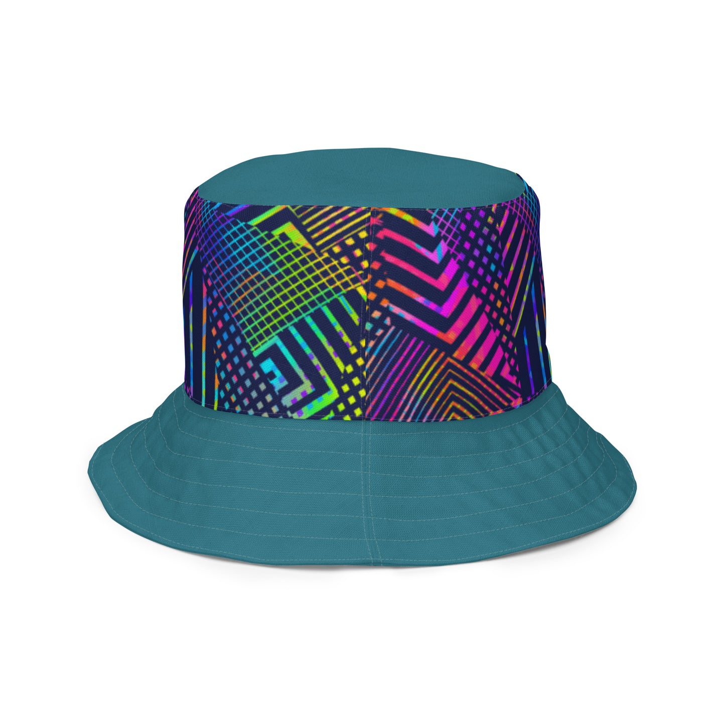 Reversible bucket hat geometric colorful lines with green on reverse design no. 1