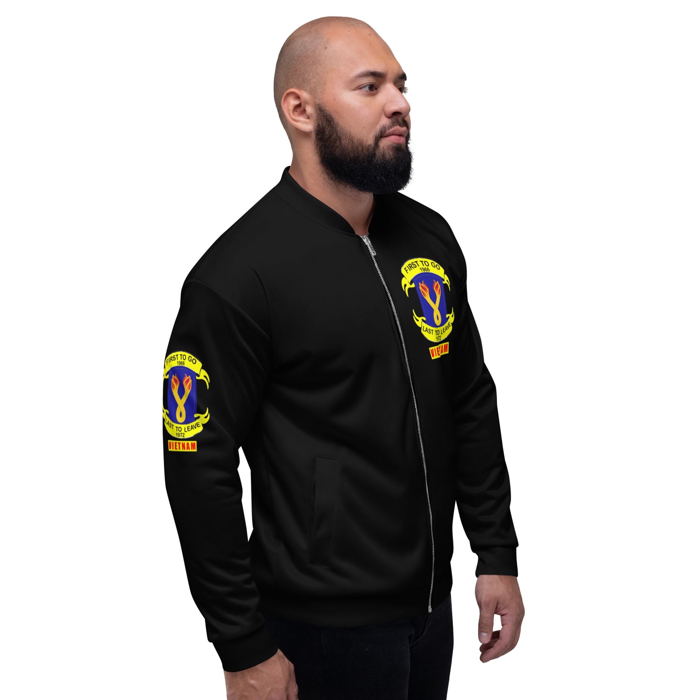 Vietnam Burning Ropes emblem Unisex Bomber Jacket in Black