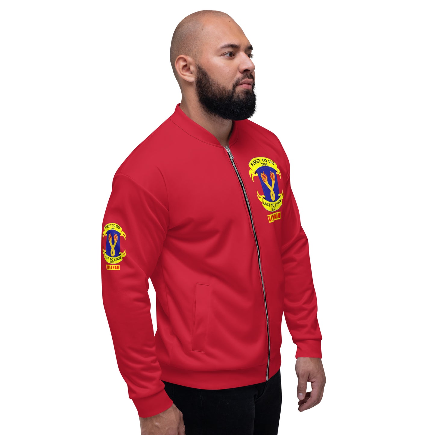 Vietnam Burning Ropes emblem Unisex Bomber Jacket in Red