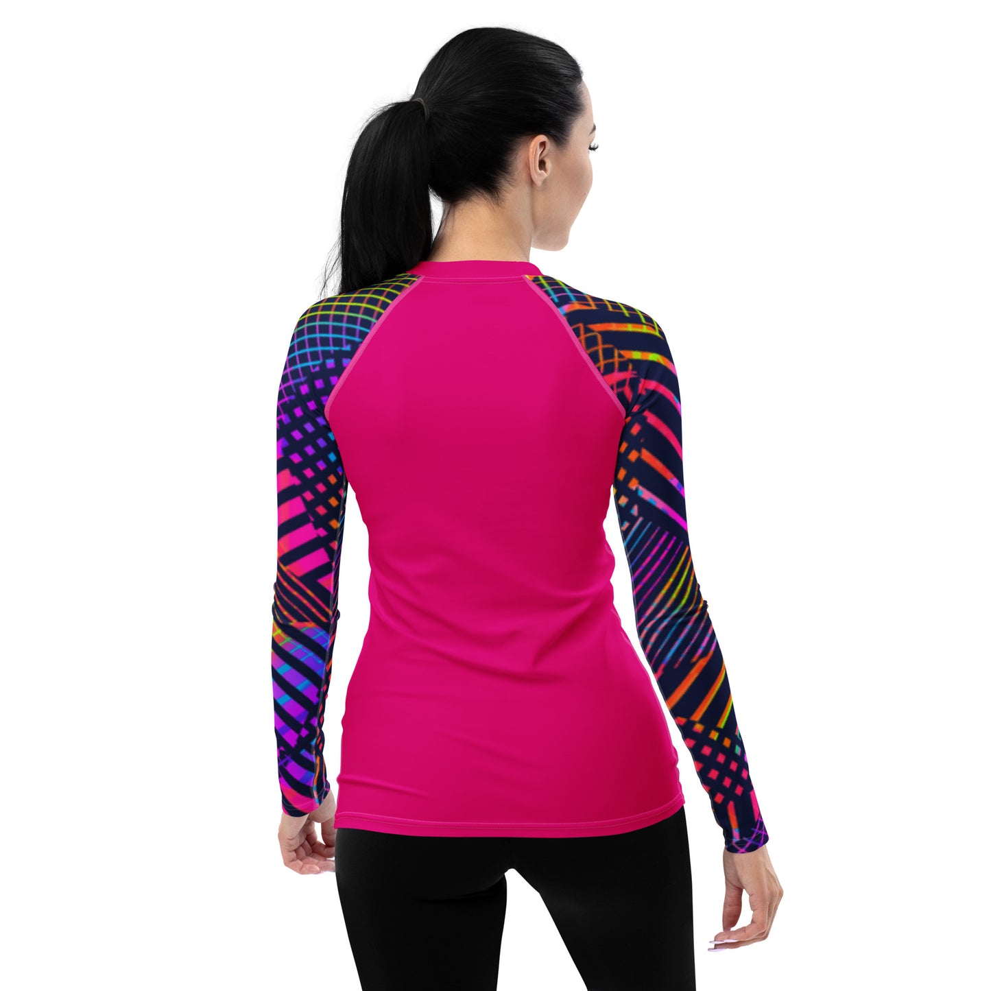 Rashguard - Hot Pink with colorful sleeves Design Women's Rashguard