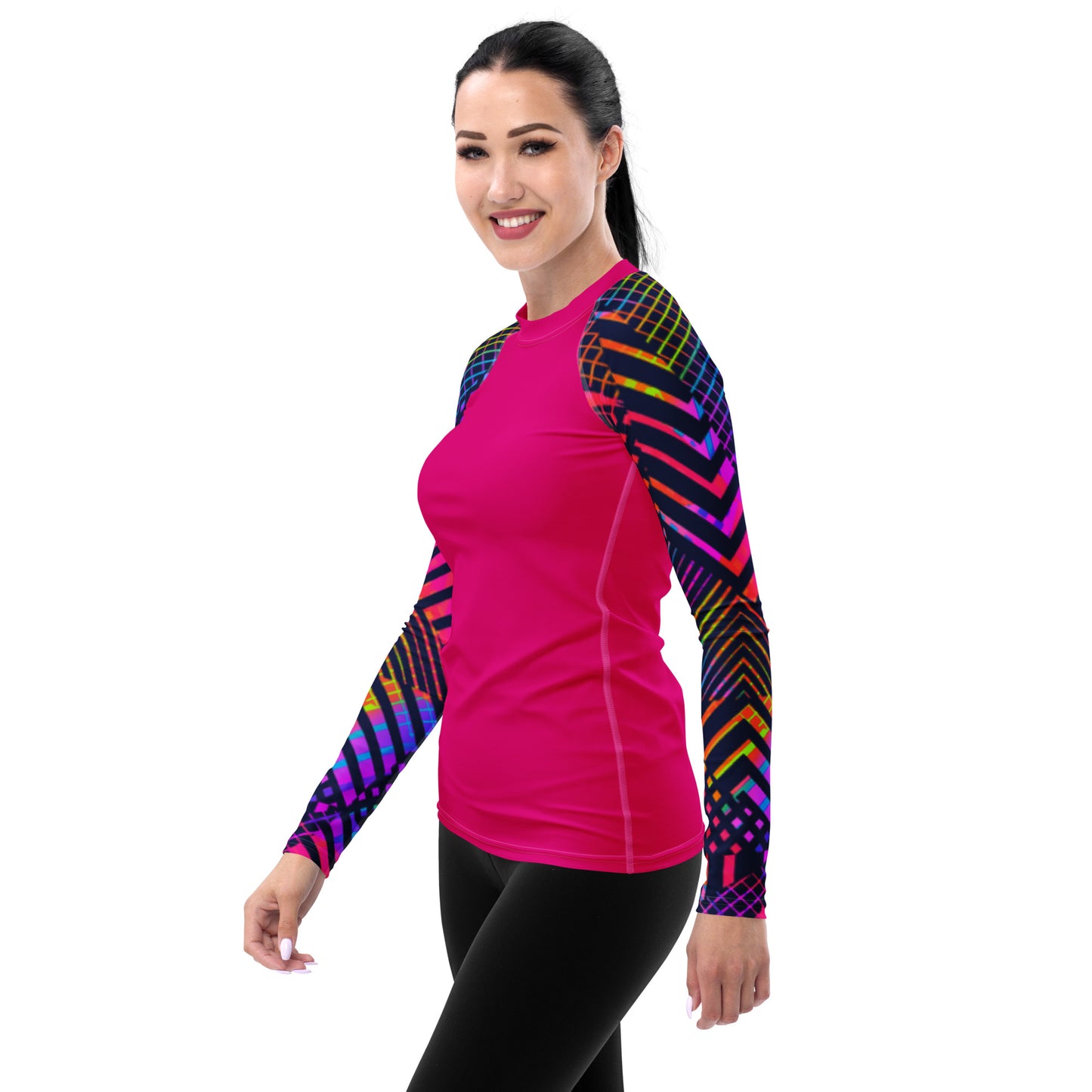 Rashguard - Hot Pink with colorful sleeves Design Women's Rashguard