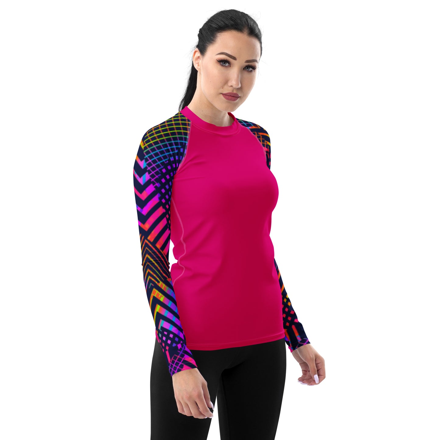 Rashguard - Hot Pink with colorful sleeves Design Women's Rashguard
