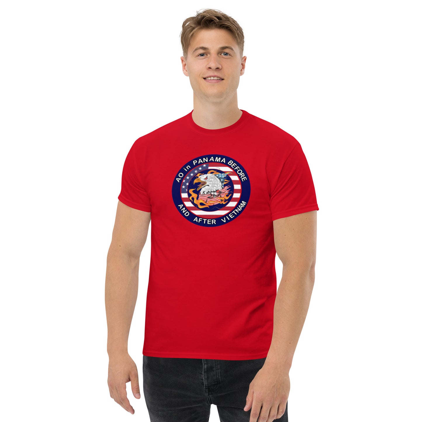 Unisex classic tee with a bold patriotic design with a bold message ao in panama before and after Vietnam